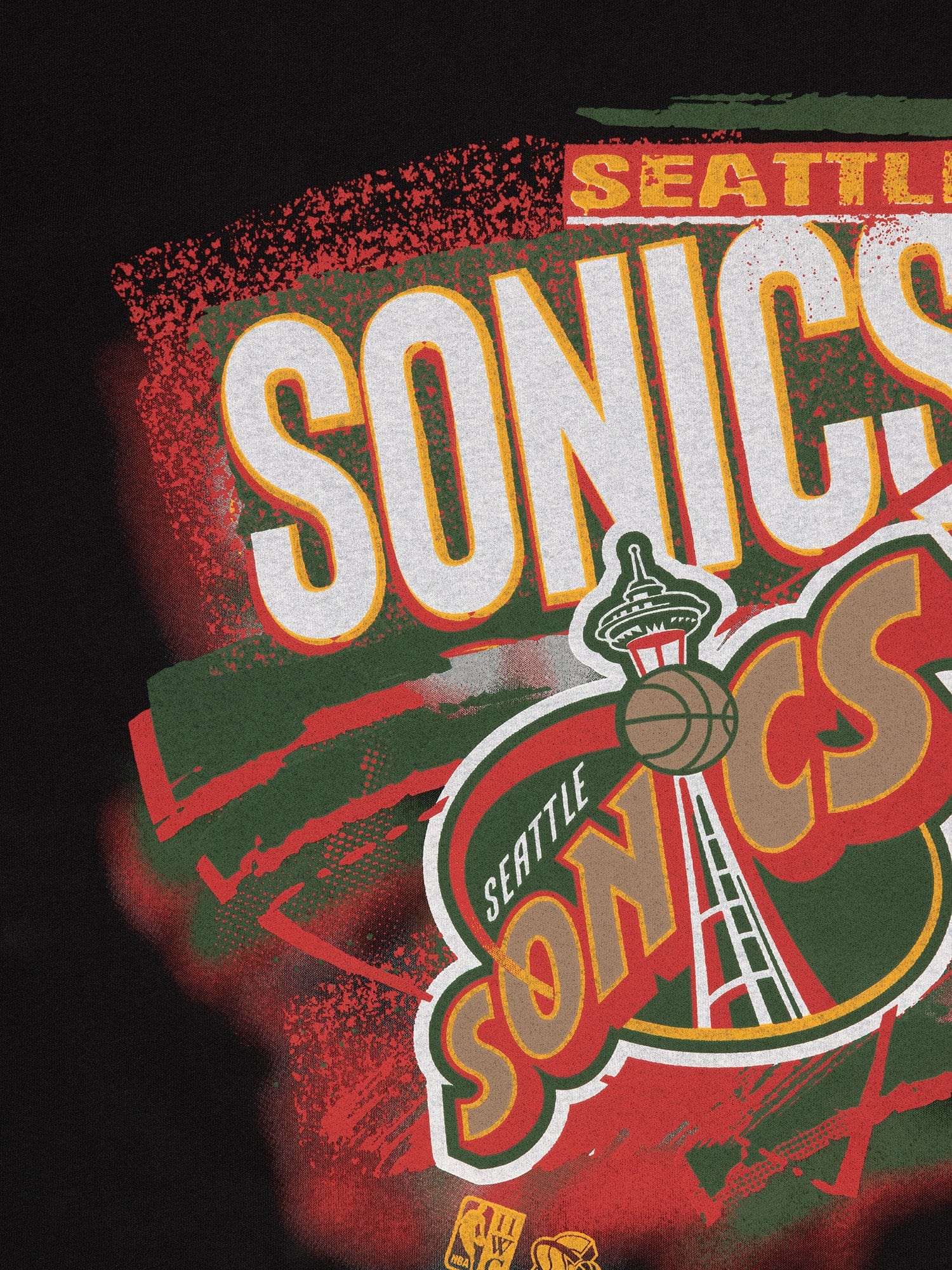 Mitchell And Ness T-Shirts Seattle Supersonics Mitchell & Ness NBA Abstract Vintage T-Shirt - Faded Black