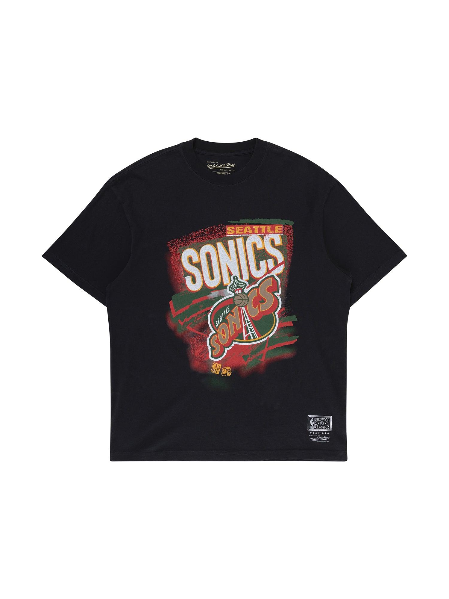 Mitchell And Ness T-Shirts Seattle Supersonics Mitchell & Ness NBA Abstract Vintage T-Shirt - Faded Black