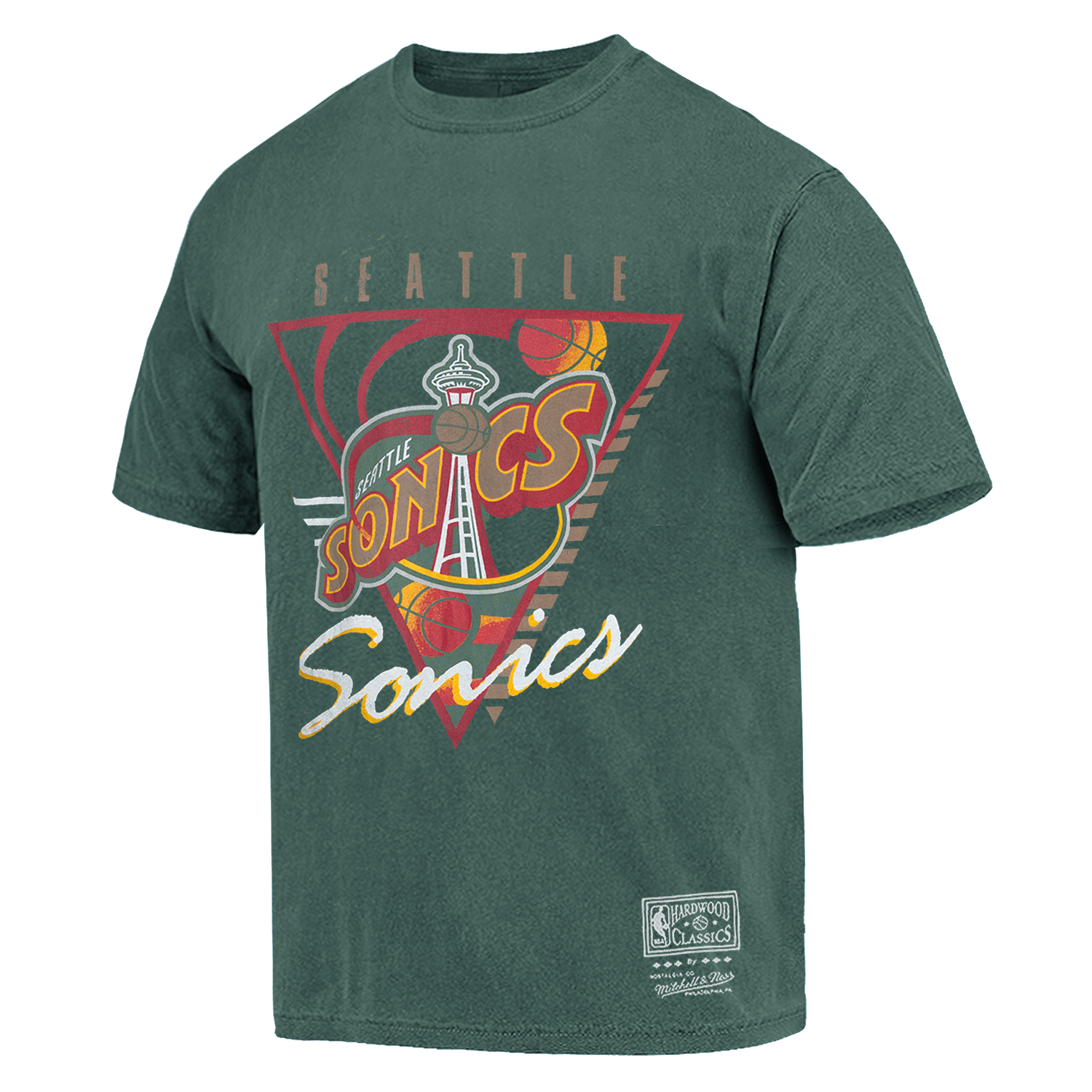 Mitchell And Ness T-Shirts Seattle Supersonics Mitchell & Ness NBA Tri Logo Vintage T-Shirt - Faded Green