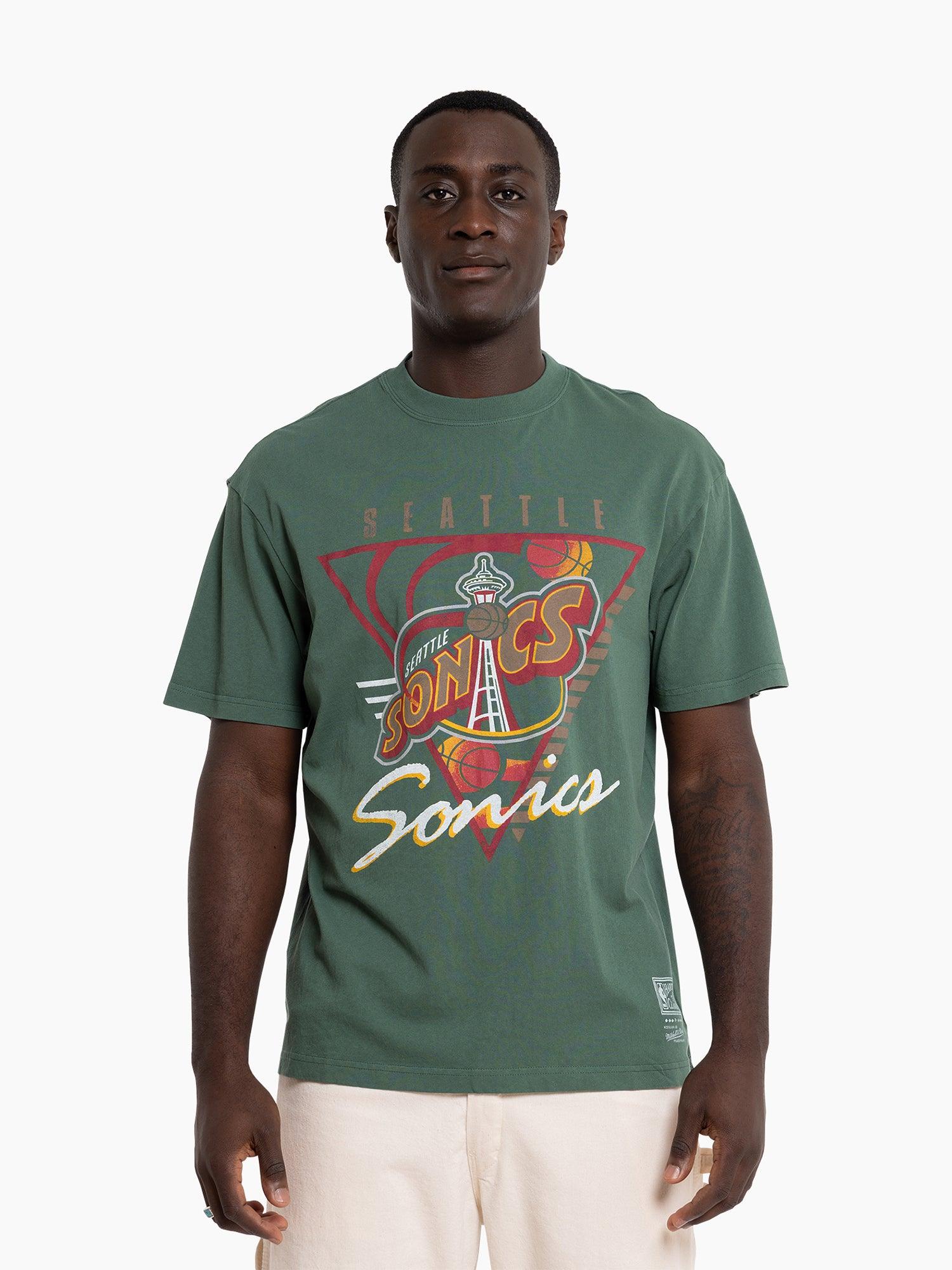 Mitchell And Ness T-Shirts Seattle Supersonics Mitchell & Ness NBA Tri Logo Vintage T-Shirt - Faded Green