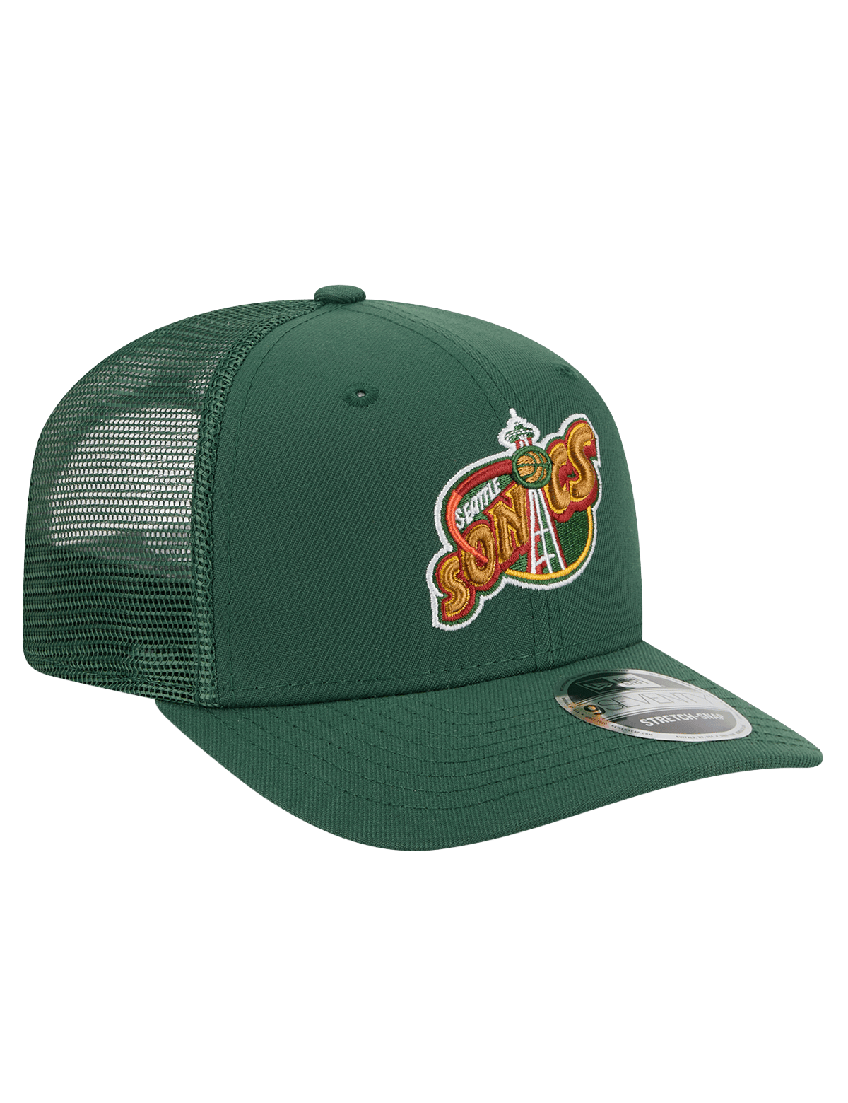 New Era Caps Seattle Supersonics New Era NBA HWC 9SEVENTY Trucker Stretch Snapback Hat - Dark Green