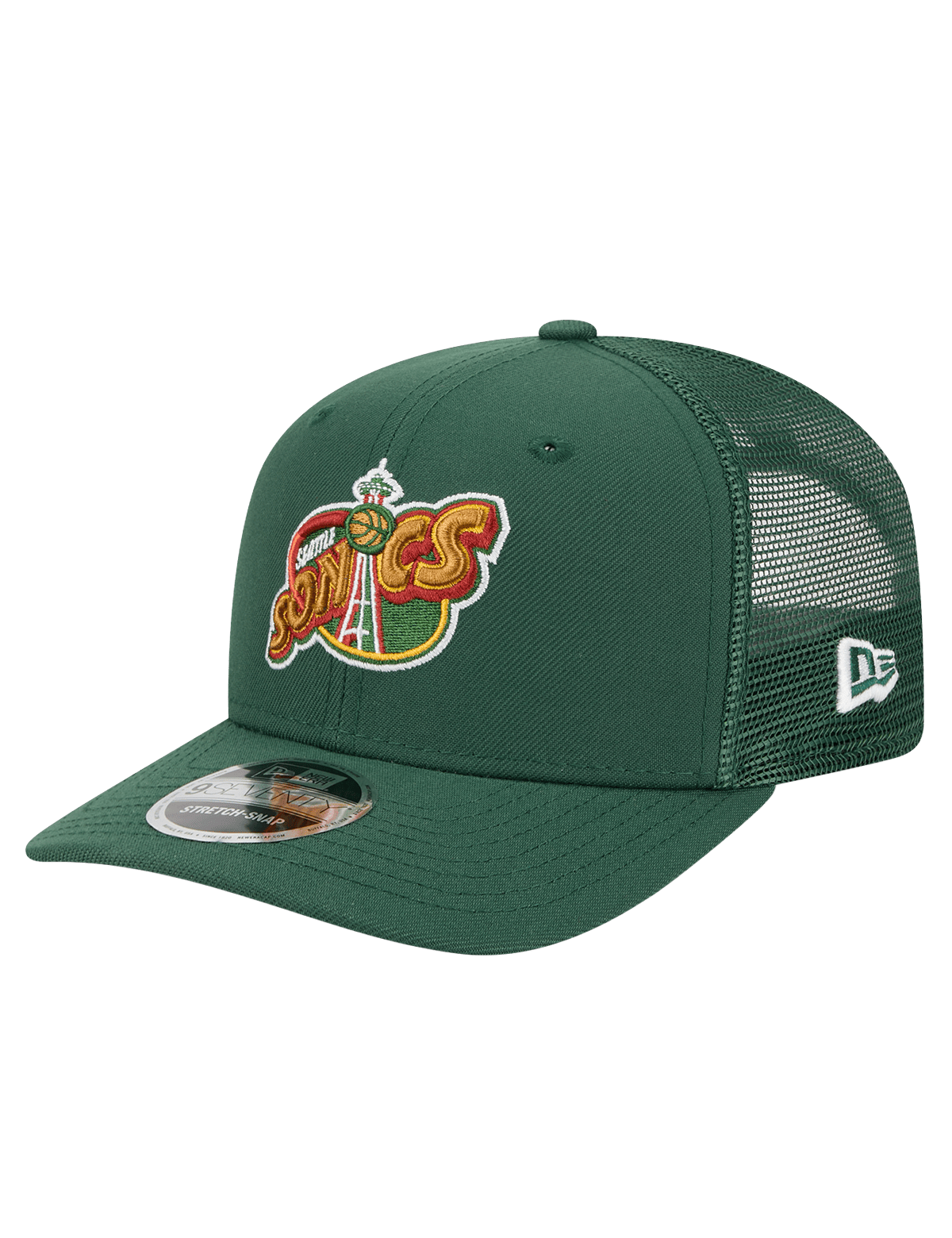 New Era Caps Seattle Supersonics New Era NBA HWC 9SEVENTY Trucker Stretch Snapback Hat - Dark Green