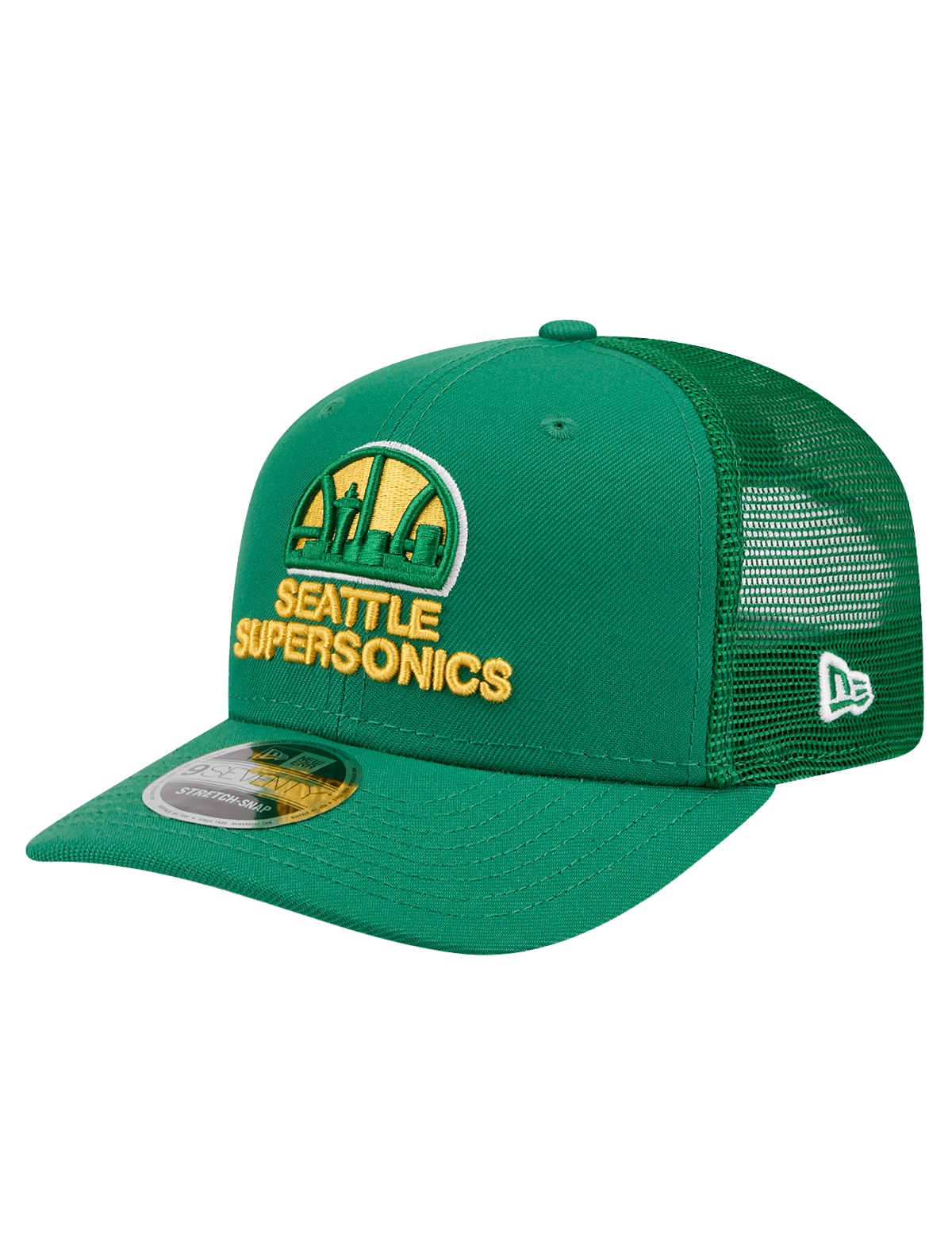 New Era Caps Seattle Supersonics New Era NBA HWC 9SEVENTY Trucker Stretch Snapback Hat - Light Green
