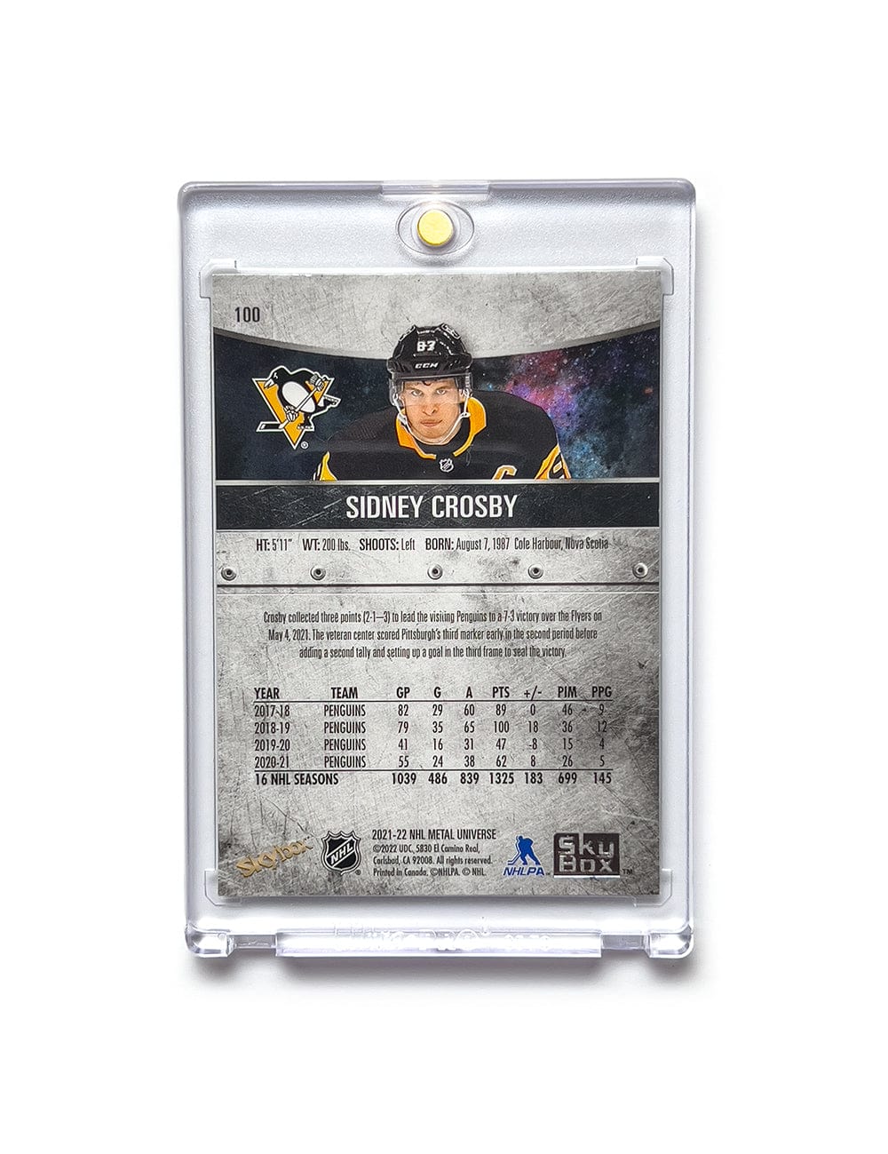 Panini Cards Sidney Crosby Pittsburgh Penguins NHL Skybox 21-22 Metal Universe Card