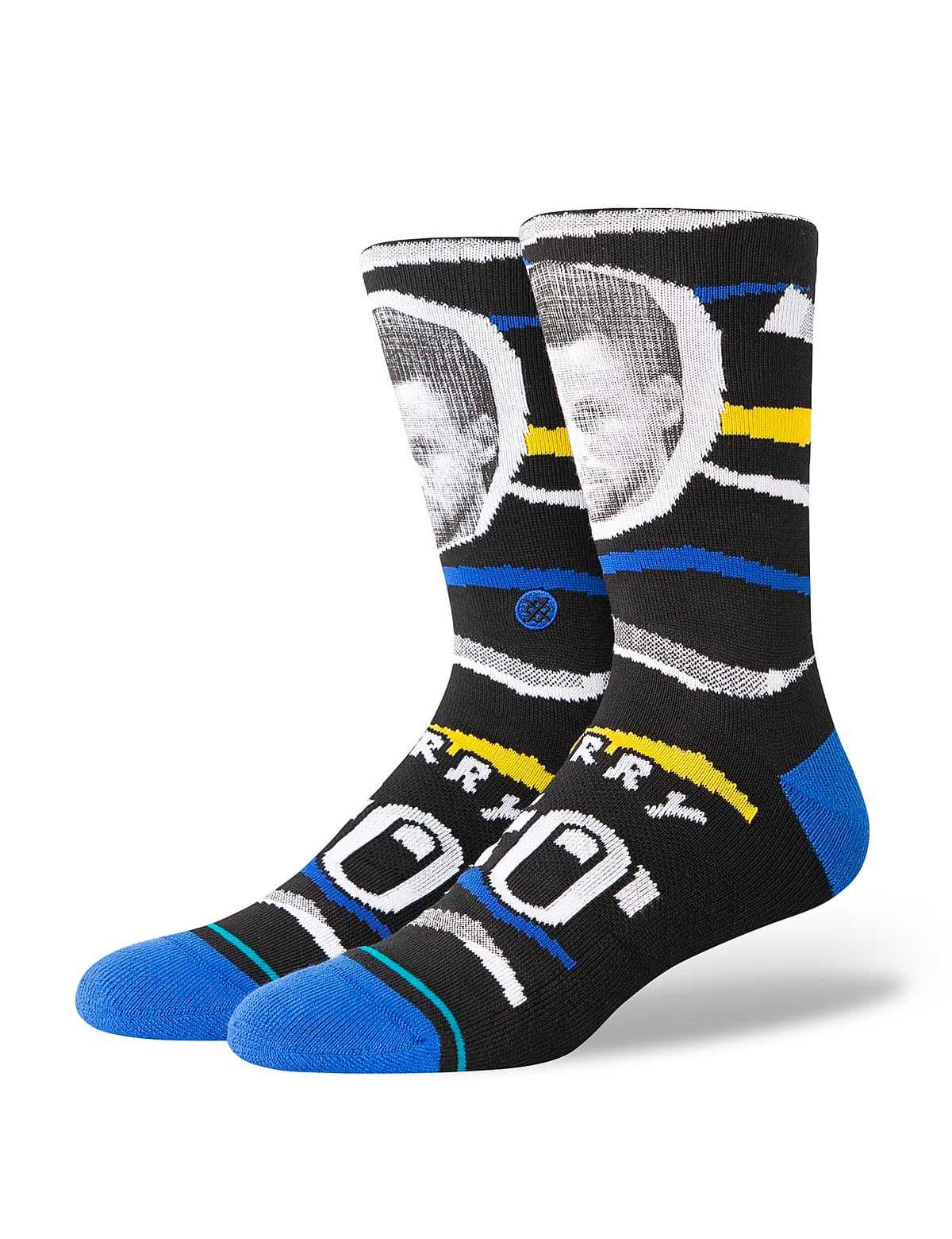 Stance Socks Large (9-12 US) Steph Curry Golden State Warriors Stance NBA Faxed Crew Socks - Black