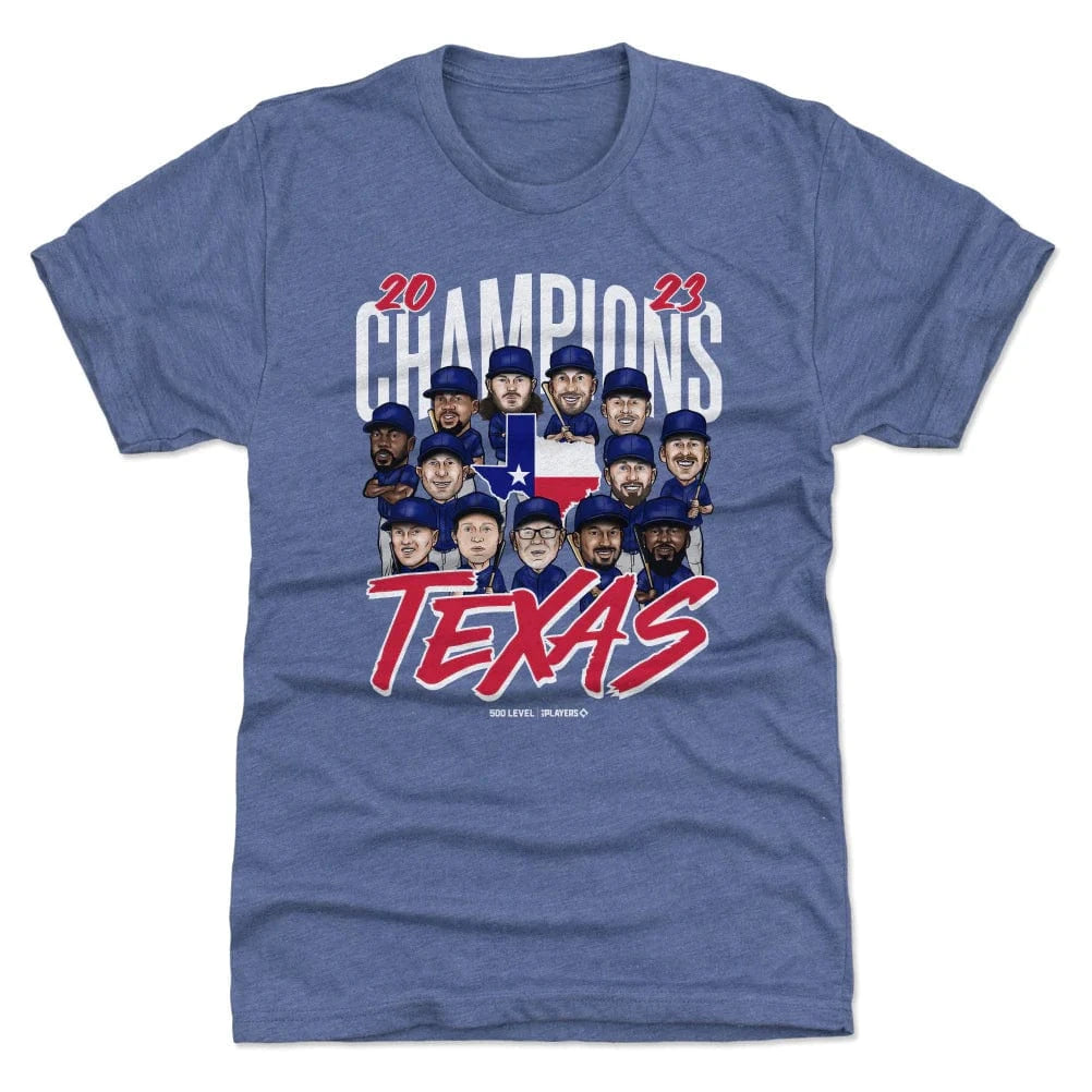 500 Level T-Shirts Texas Rangers 500 Level MLB 23 Champions Tri-Blend T-Shirt - Blue