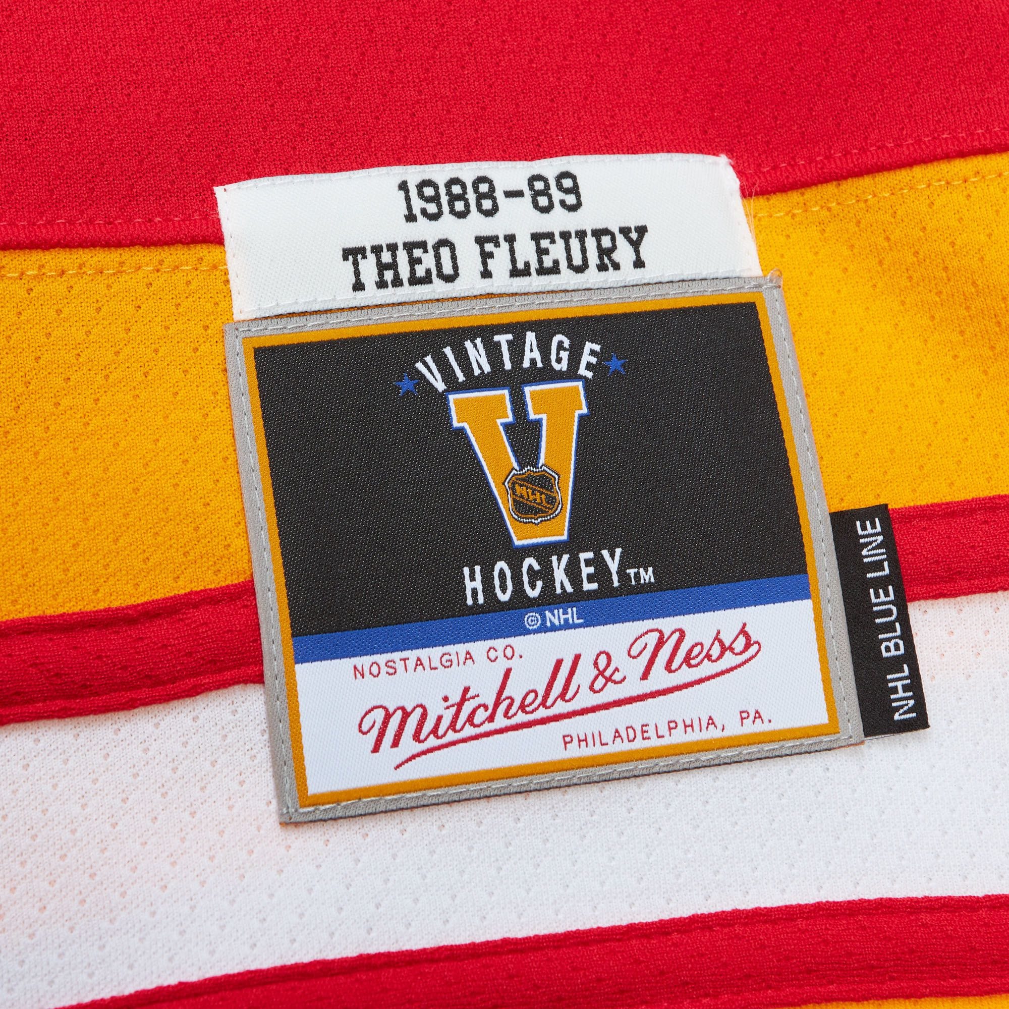 Mitchell And Ness Jerseys Theo Fleury Calgary Flames Mitchell & Ness NHL 88-89 Blue Line Jersey  - Red