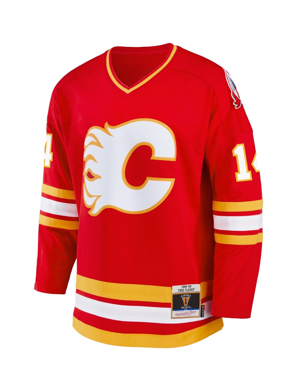 Mitchell And Ness Jerseys Theo Fleury Calgary Flames Mitchell & Ness NHL 88-89 Blue Line Jersey  - Red