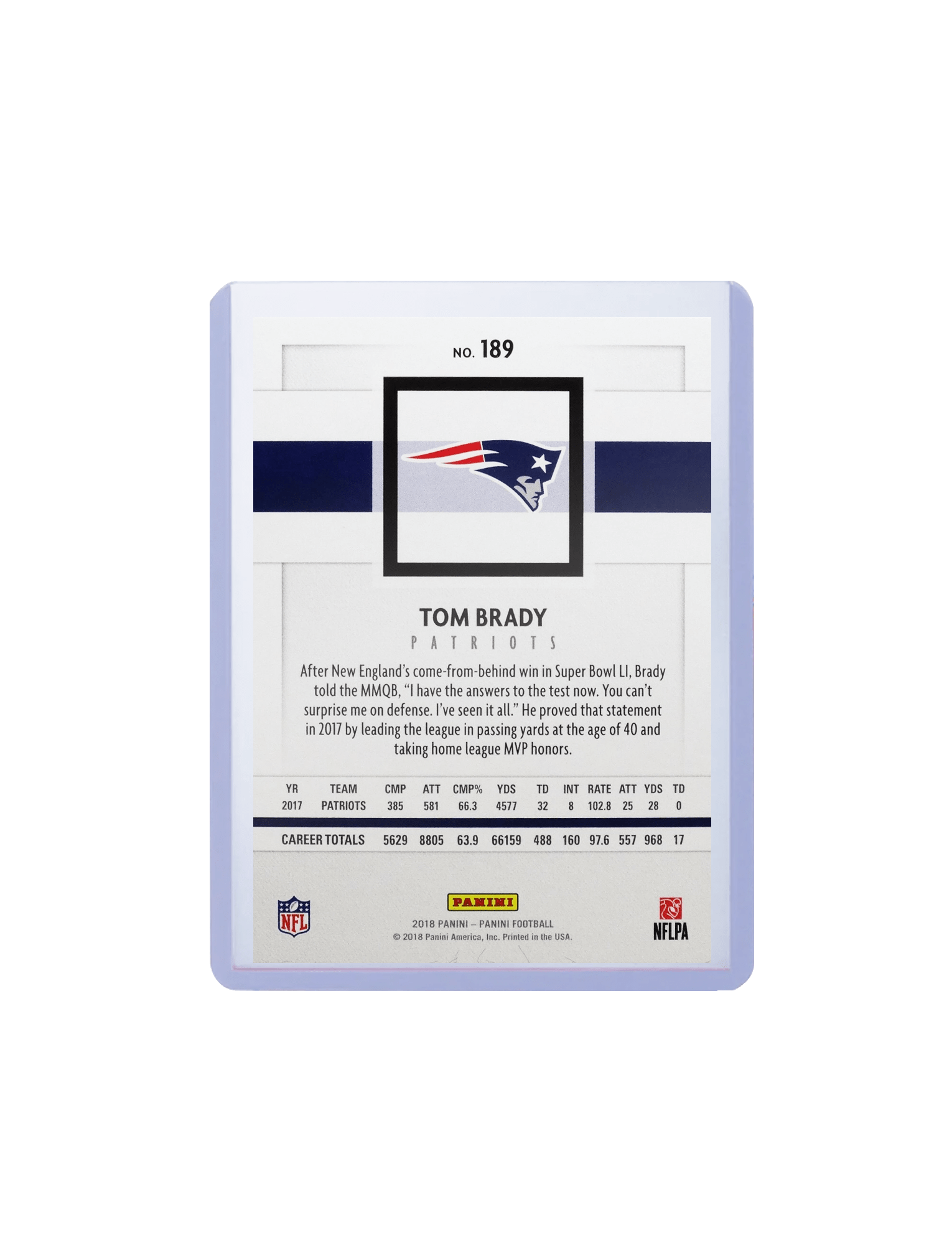 Panini Cards Tom Brady New England Patriots Panini NFL Football 18 Base Card