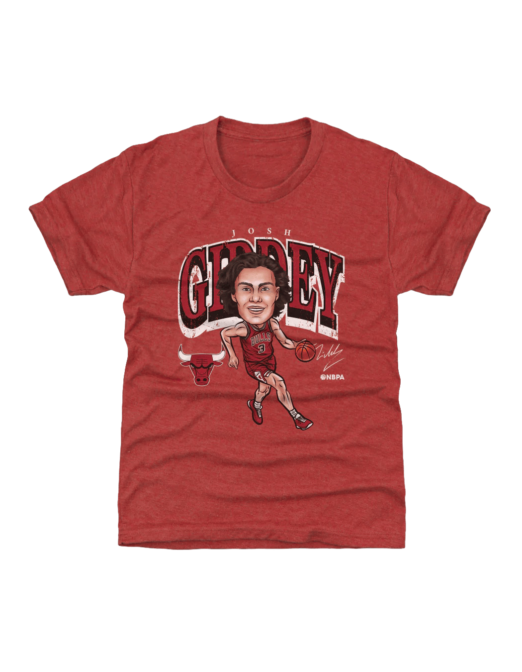 500 Level T-Shirts Youths Josh Giddey Chicago Bulls 500 Level NBA Cartoon T-Shirt - Tri Red