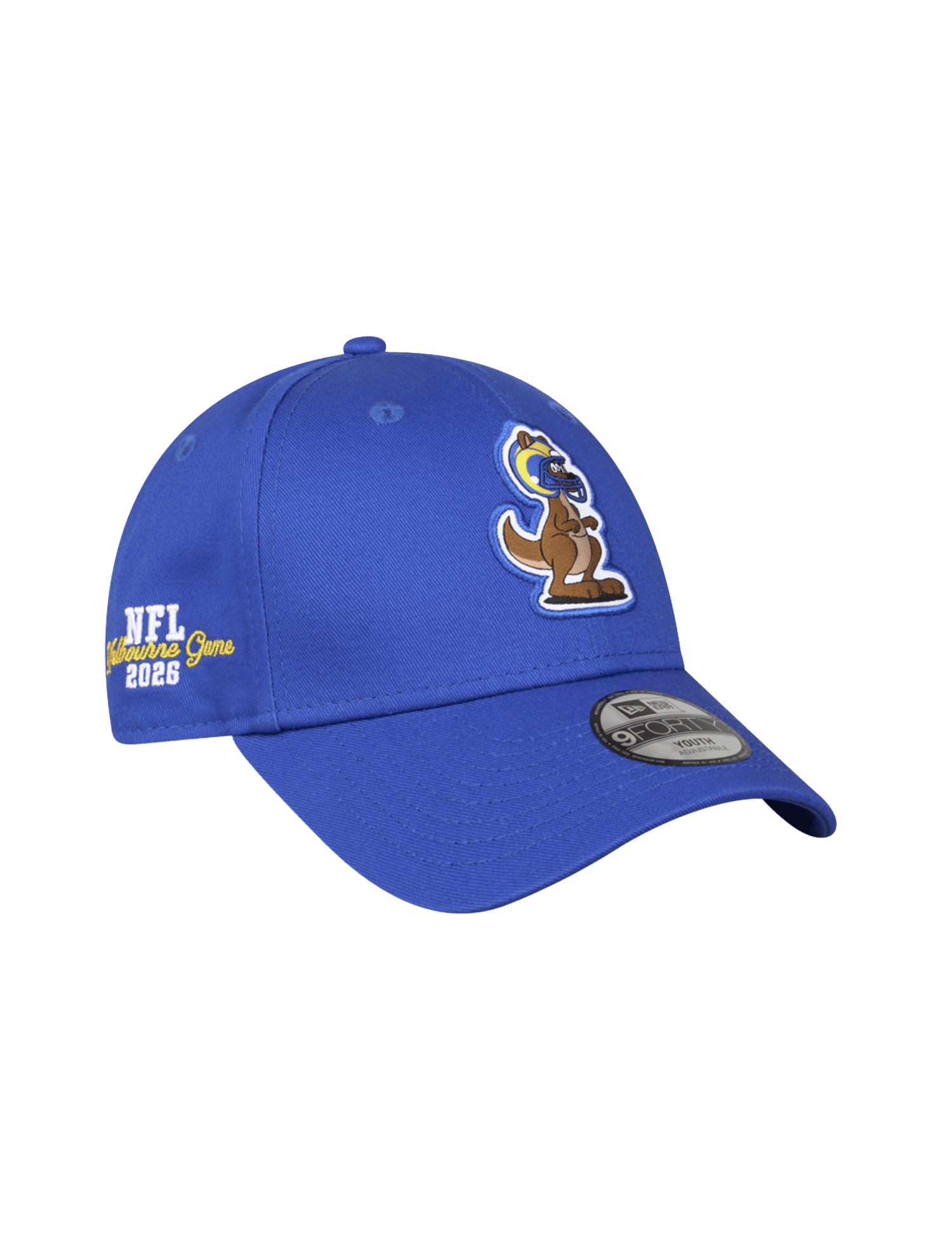 New Era Caps YTH Youths Los Angeles Rams New Era NFL 26 Melbourne Game Helmet Roo 9FORTY Snapback Hat - Blue