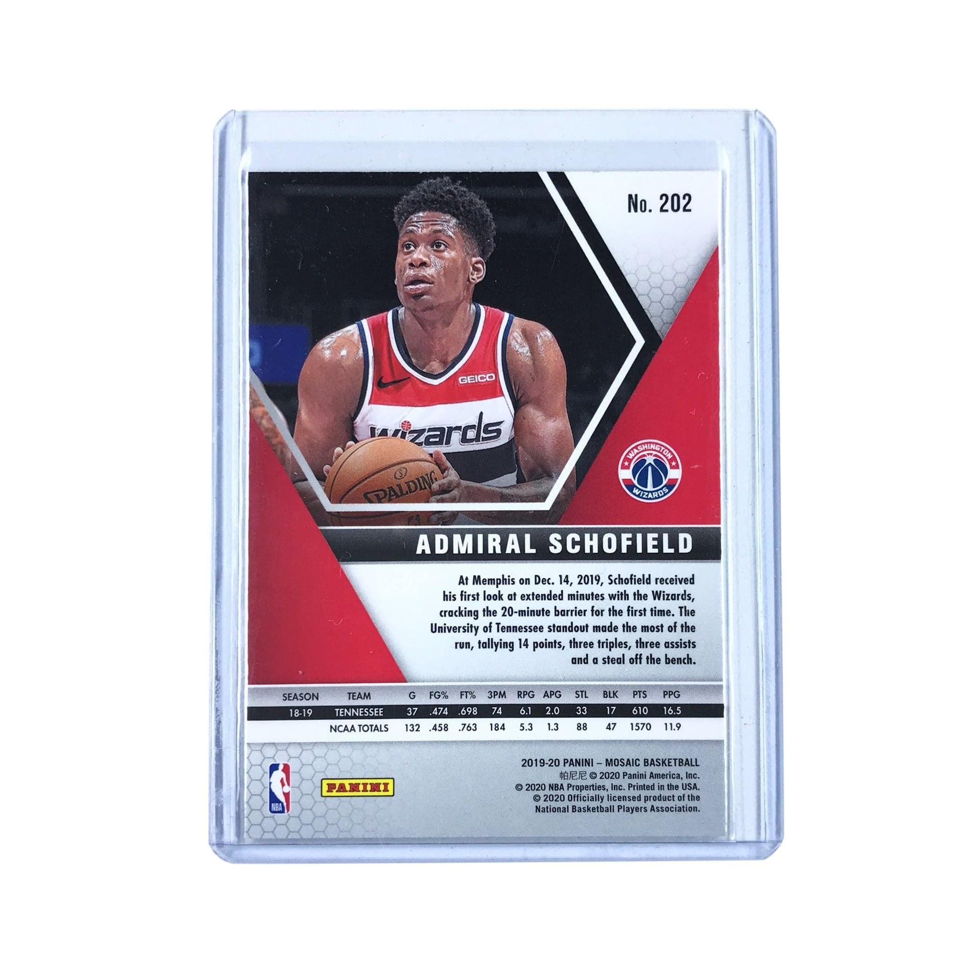 Panini Cards Admiral Schofield Washington Wizards 2019-20 Panini Mosaic NBA Rookie Card