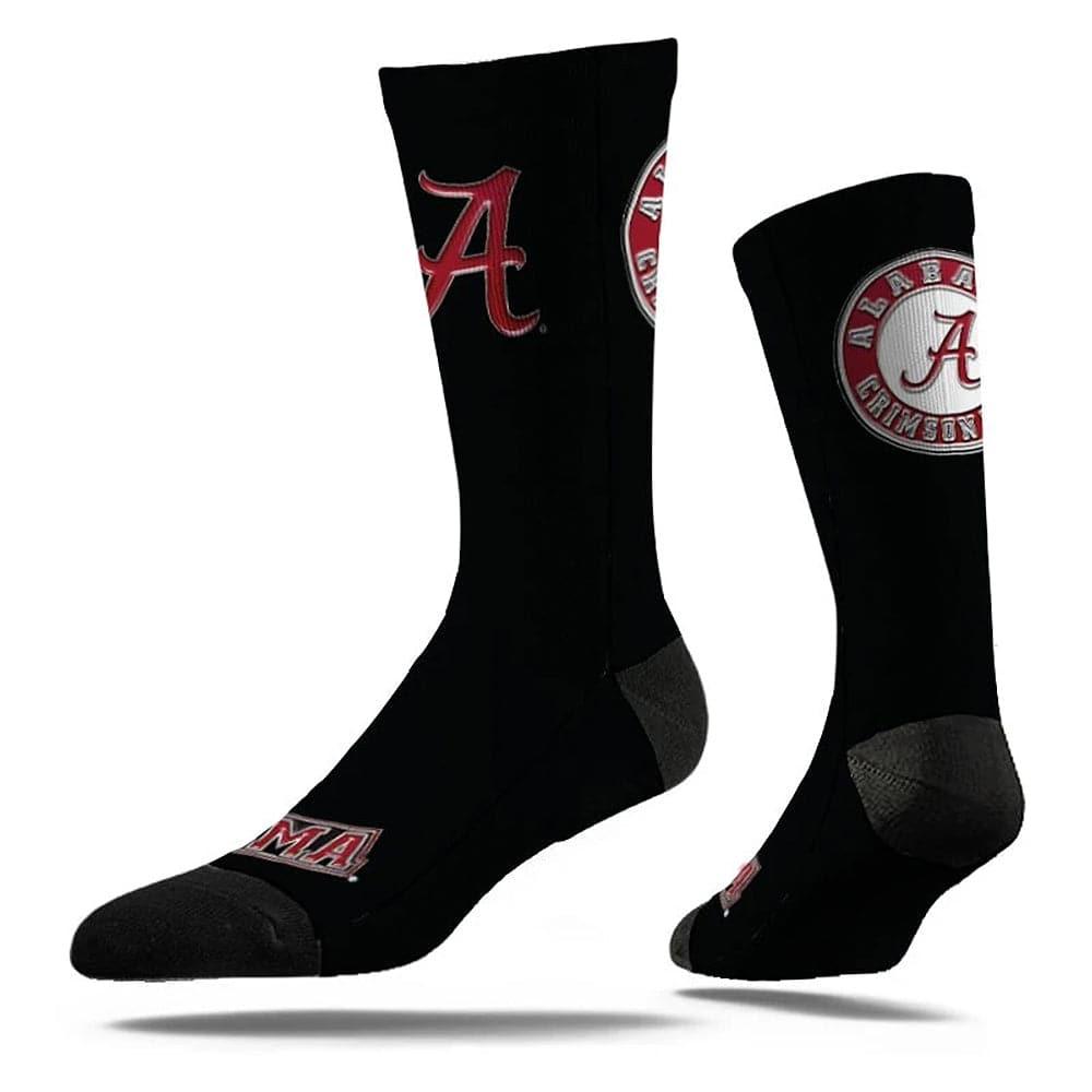 Strideline Socks M/L (8-12 US) Alabama Crimson Tide Strideline NCAA Team Chrome Classic Crew Socks - Black