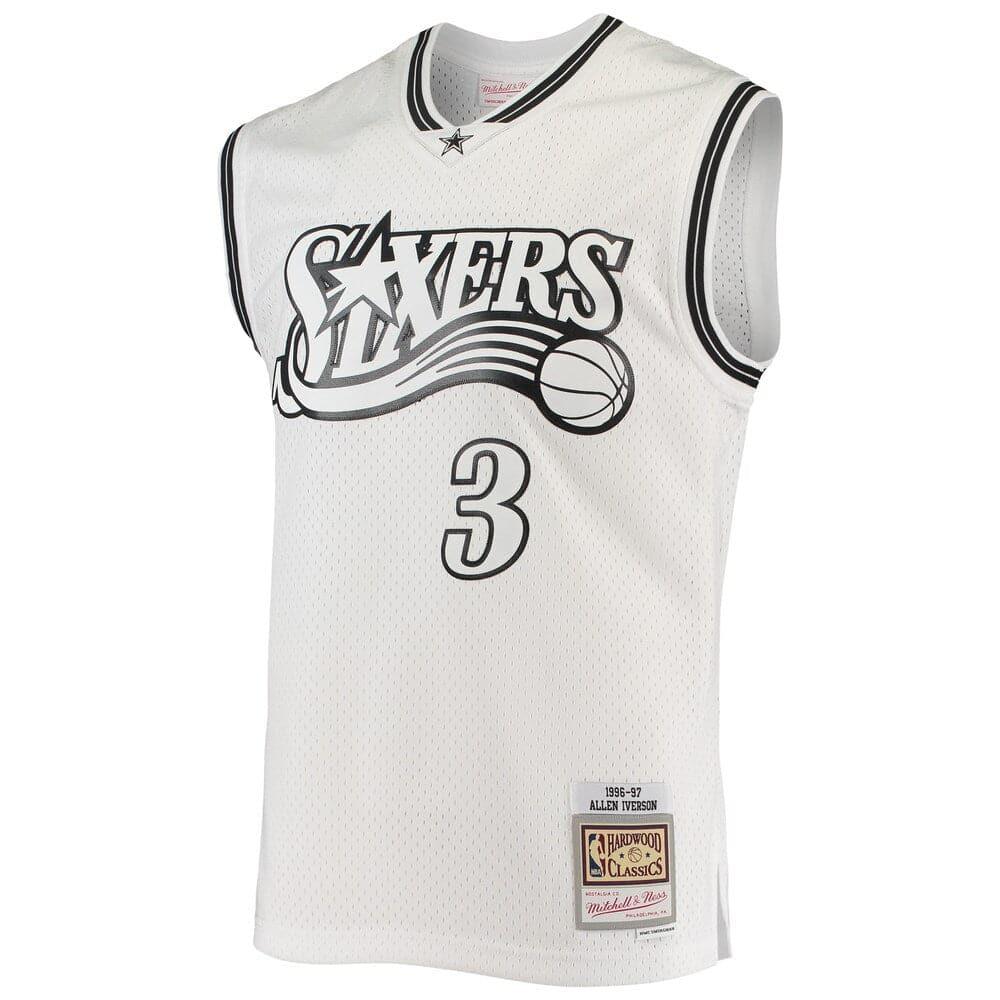 Mitchell And Ness Jerseys Allen Iverson Philadelphia 76ers Mitchell & Ness NBA Black & White Swingman Jersey - White