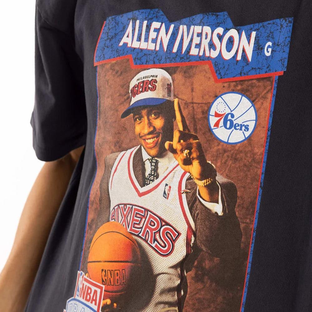 Mitchell And Ness T-Shirts Allen Iverson Philadelphia 76ers Mitchell & Ness NBA Draft Day Vintage T-Shirt - Faded Black