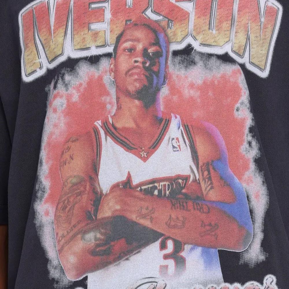 Mitchell And Ness T-Shirts Allen Iverson Philadelphia 76ers Mitchell & Ness NBA Vintage Oversized T-Shirt - Faded Black