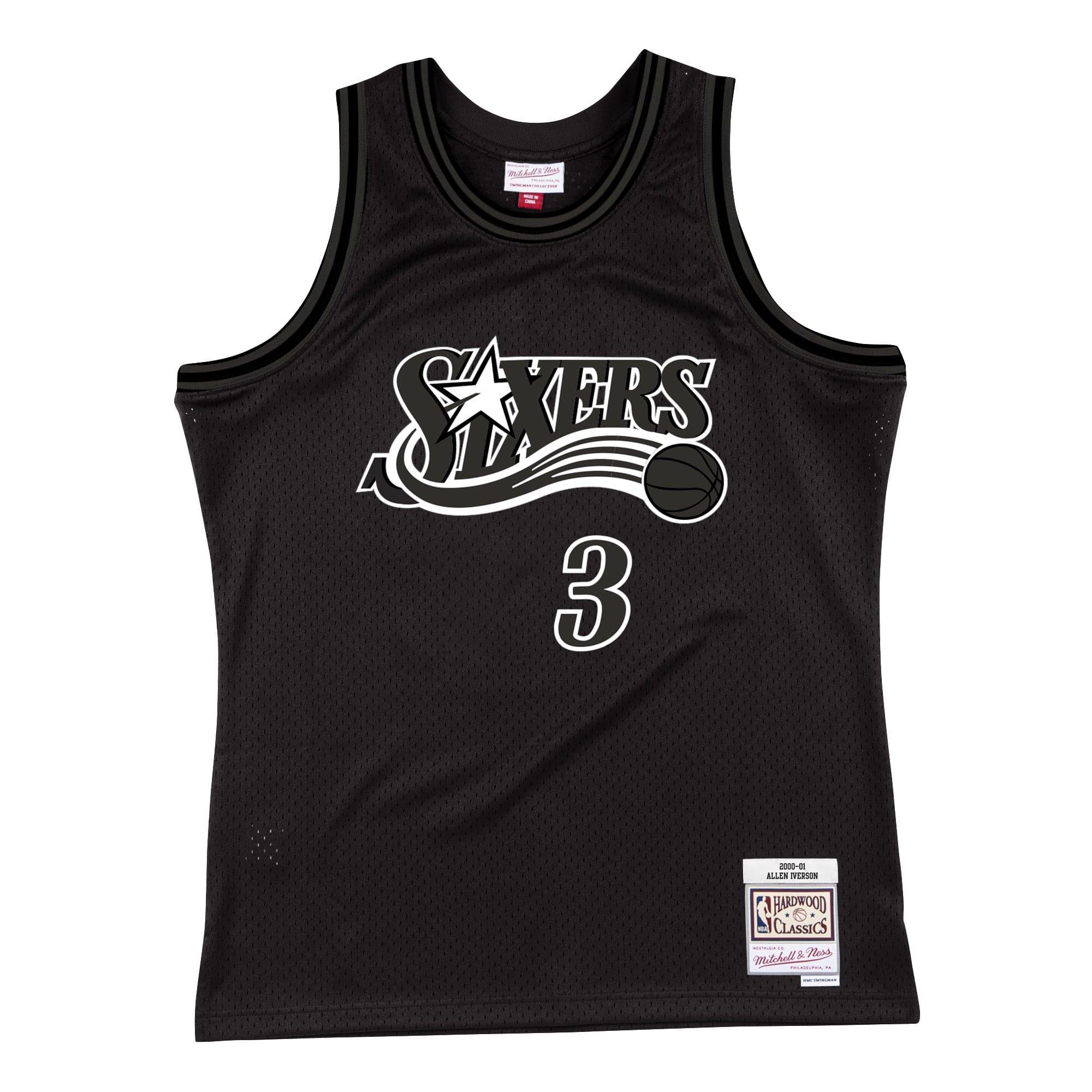 Mitchell And Ness Jerseys Allen Iverson Philadelphia 76ers Mitchell & Ness NBA White Logo Swingman Jersey - Black