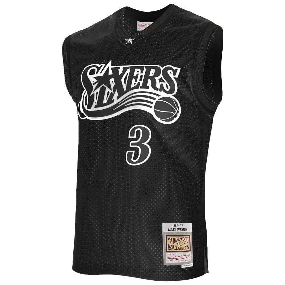 Mitchell And Ness Jerseys Allen Iverson Philadelphia 76ers Mitchell & Ness NBA White Logo Swingman Jersey - Black