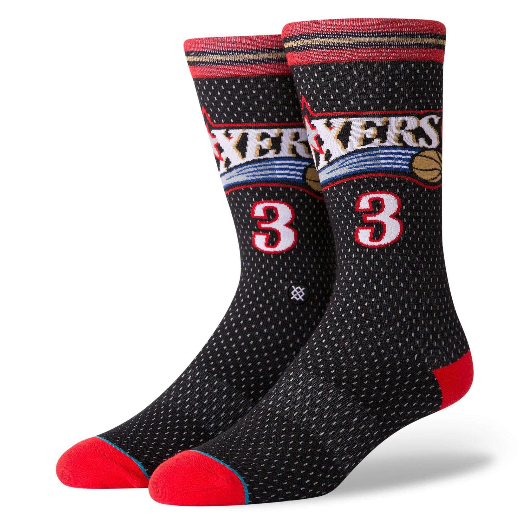 Stance Socks Large (9-12 US) Allen Iverson Philadelphia 76ers Stance NBA HWC Throwback Jersey Crew Socks - Black