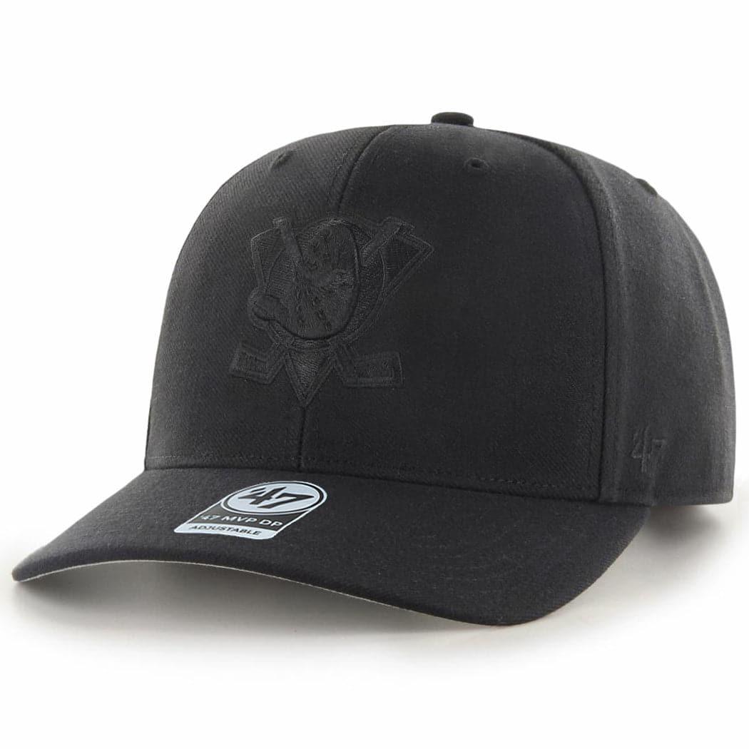 47 Brand Caps Anaheim Mighty Ducks '47 NHL Black On Black MVP DP Pre-Curved Snapback Hat - Black