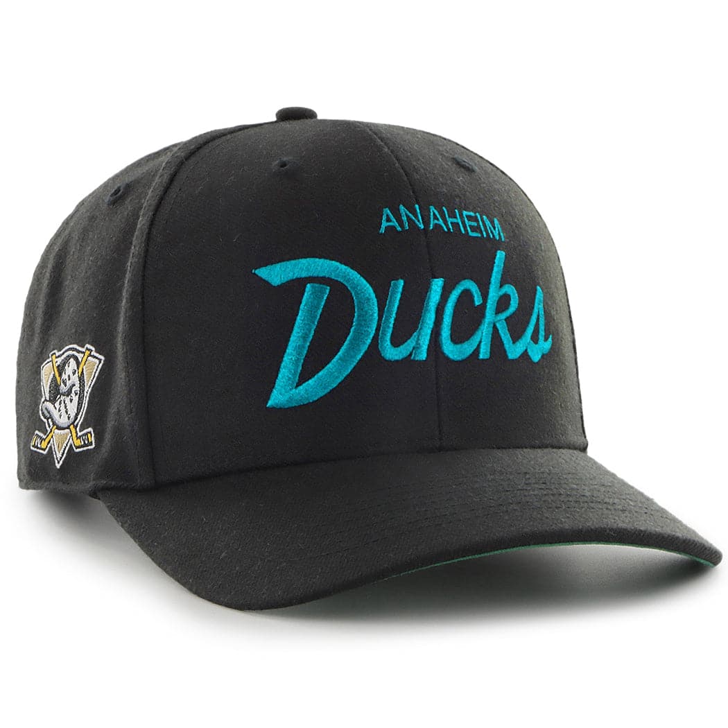 47 Brand Caps Anaheim Mighty Ducks ‘47 NHL Replica Script MVP DP Pre-Curved Snapback Hat - Black