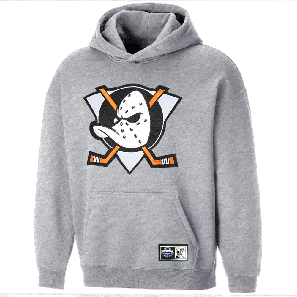 NHL Branded Jumpers Anaheim Mighty Ducks NHL Applique Logo Oversized Hoodie Jumper - Grey Marle
