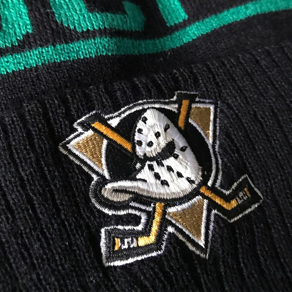 NHL Branded Beanies Anaheim Mighty Ducks NHL Team Colour Stripe Pom Knit Beanie - Black
