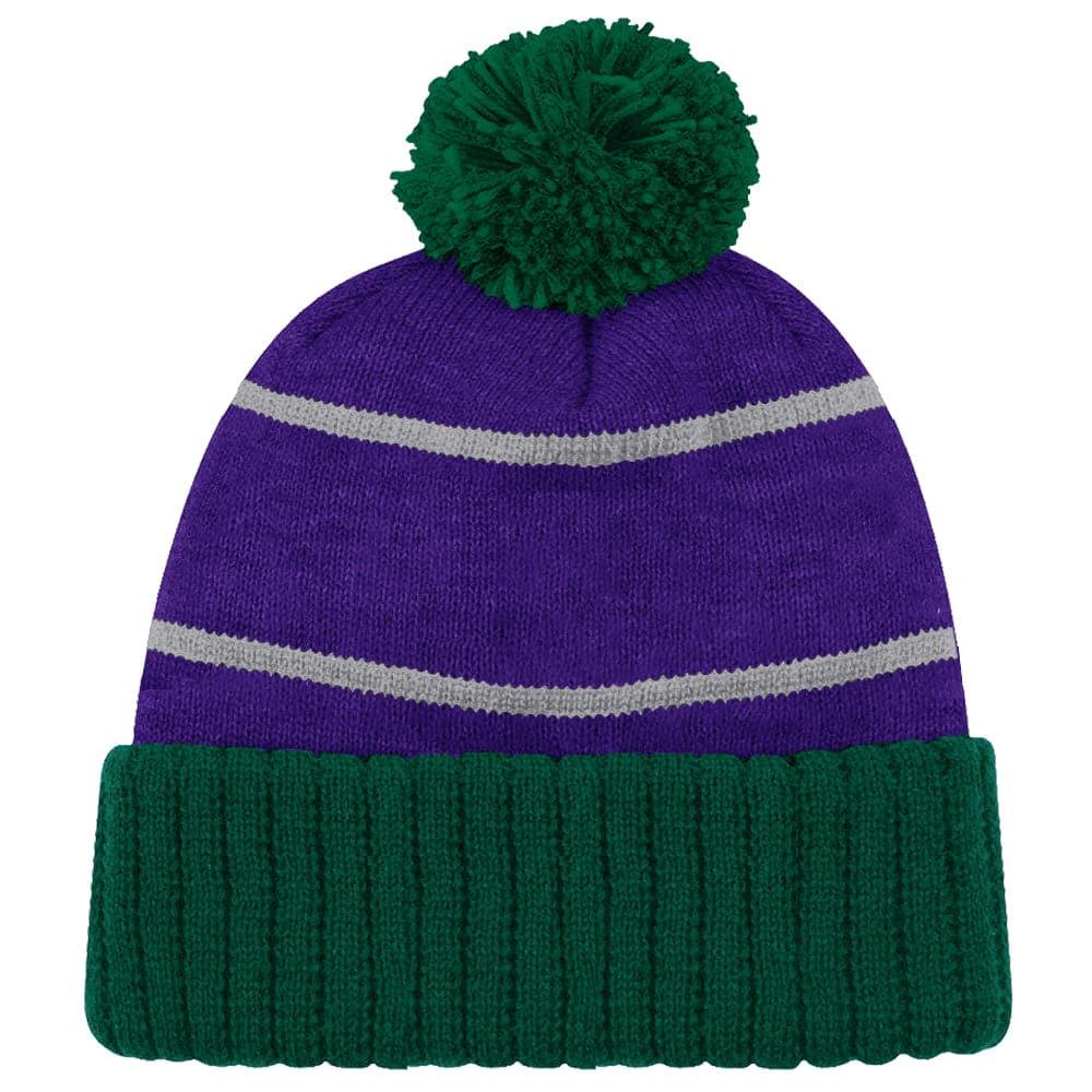 NHL Branded Beanies Anaheim Mighty Ducks NHL Team Colour Stripe Pom Knit Beanie - Purple/Green