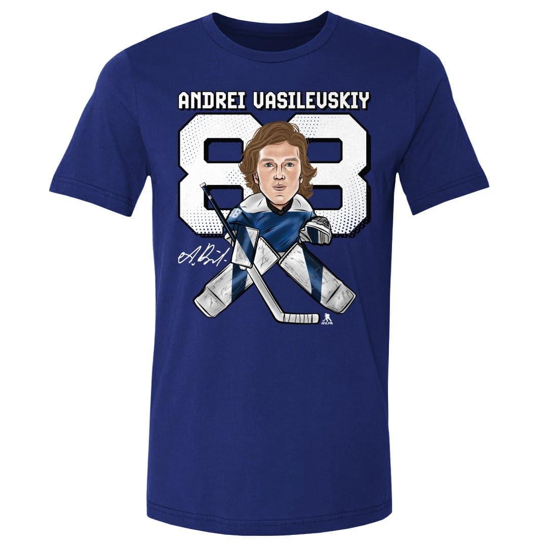 500 Level T-Shirts Andrei Vasilevskiy Tampa Bay Lightning 500 Level NHL Cartoon T-Shirt - Blue