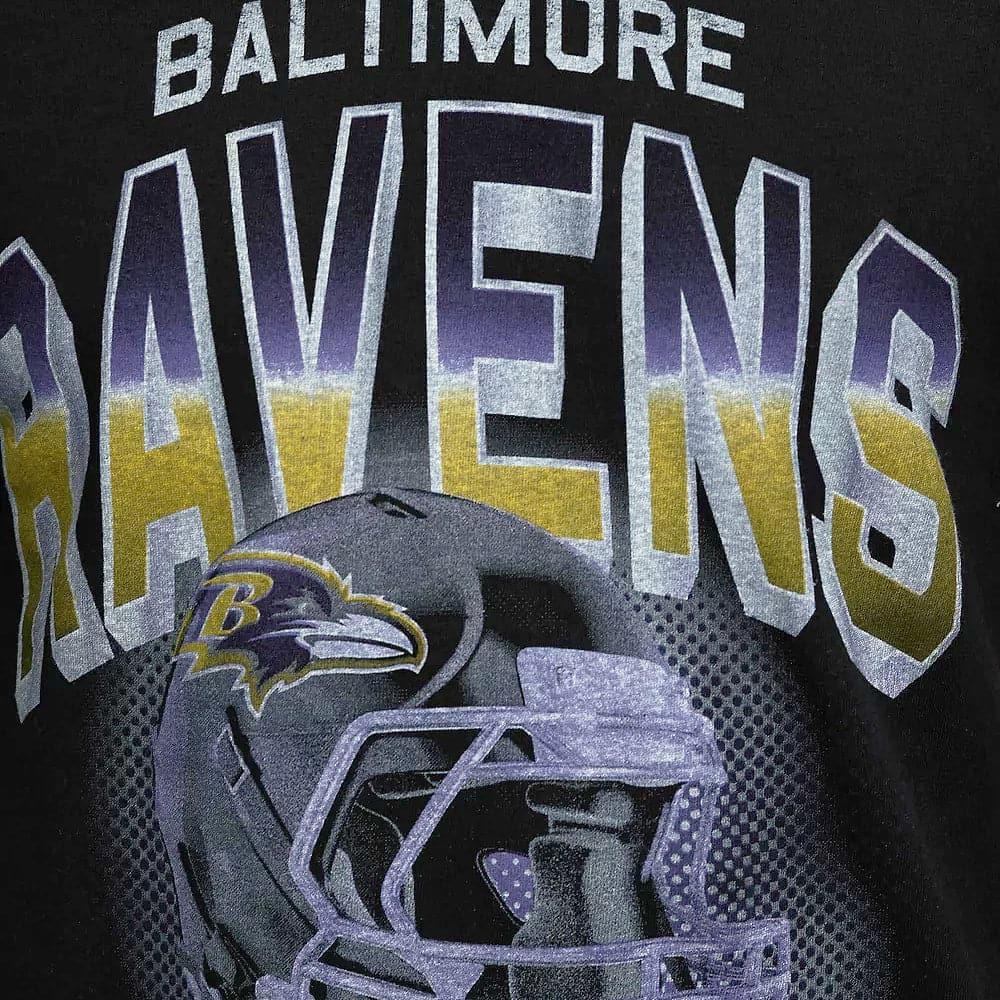 Majestic Athletic T-Shirts Baltimore Ravens Majestic NFL 3D Helmet Vintage T-Shirt - Faded Black