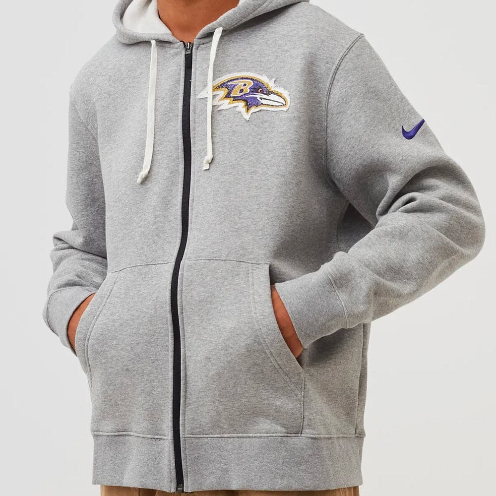 Nike Jumpers Baltimore Ravens Nike NFL Historic Full Zip Fleece Hoodie Jumper - Grey