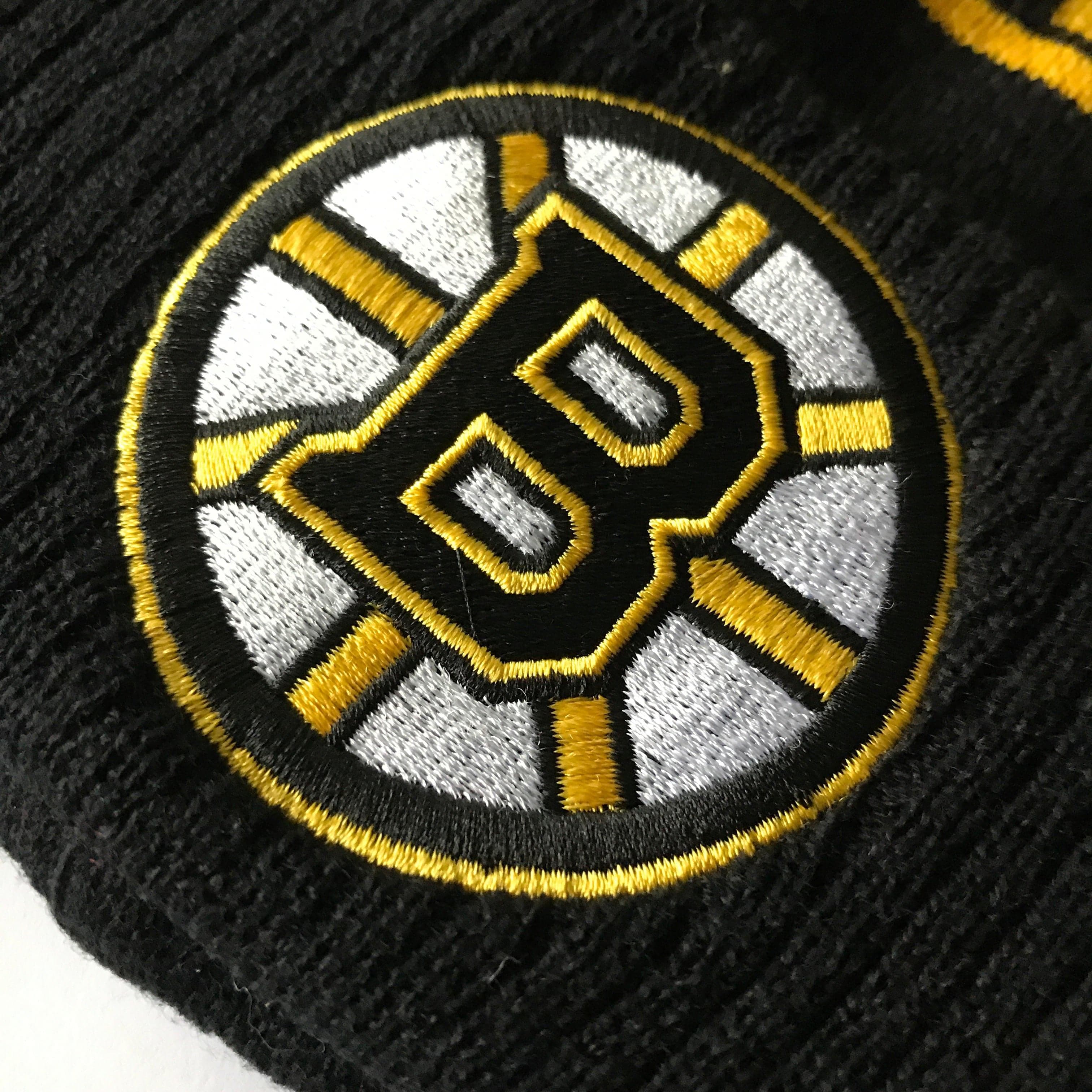 NHL Branded Beanies Boston Bruins NHL Team Colour Stripe Pom Knit Beanie - Black