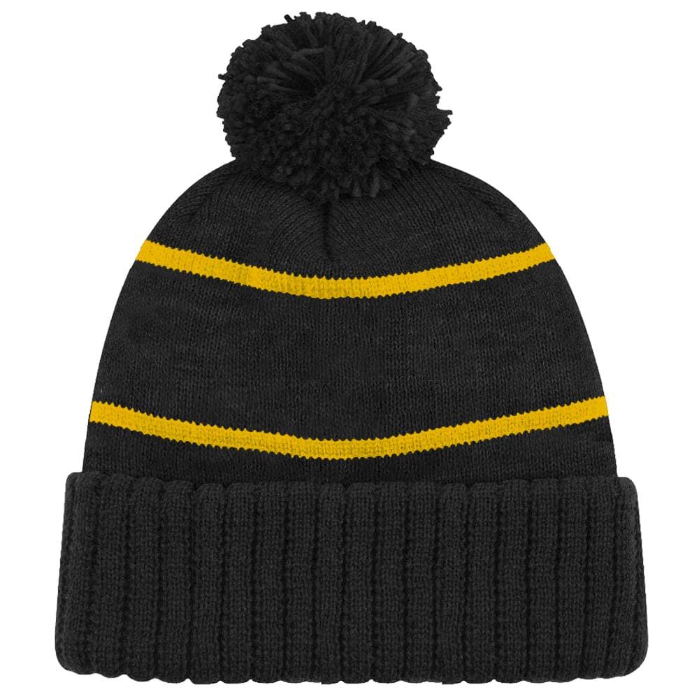 NHL Branded Beanies Boston Bruins NHL Team Colour Stripe Pom Knit Beanie - Black