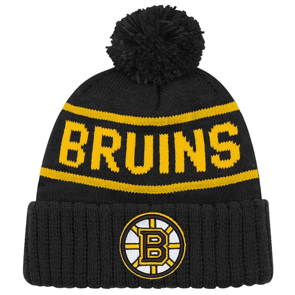 NHL Branded Beanies Boston Bruins NHL Team Colour Stripe Pom Knit Beanie - Black