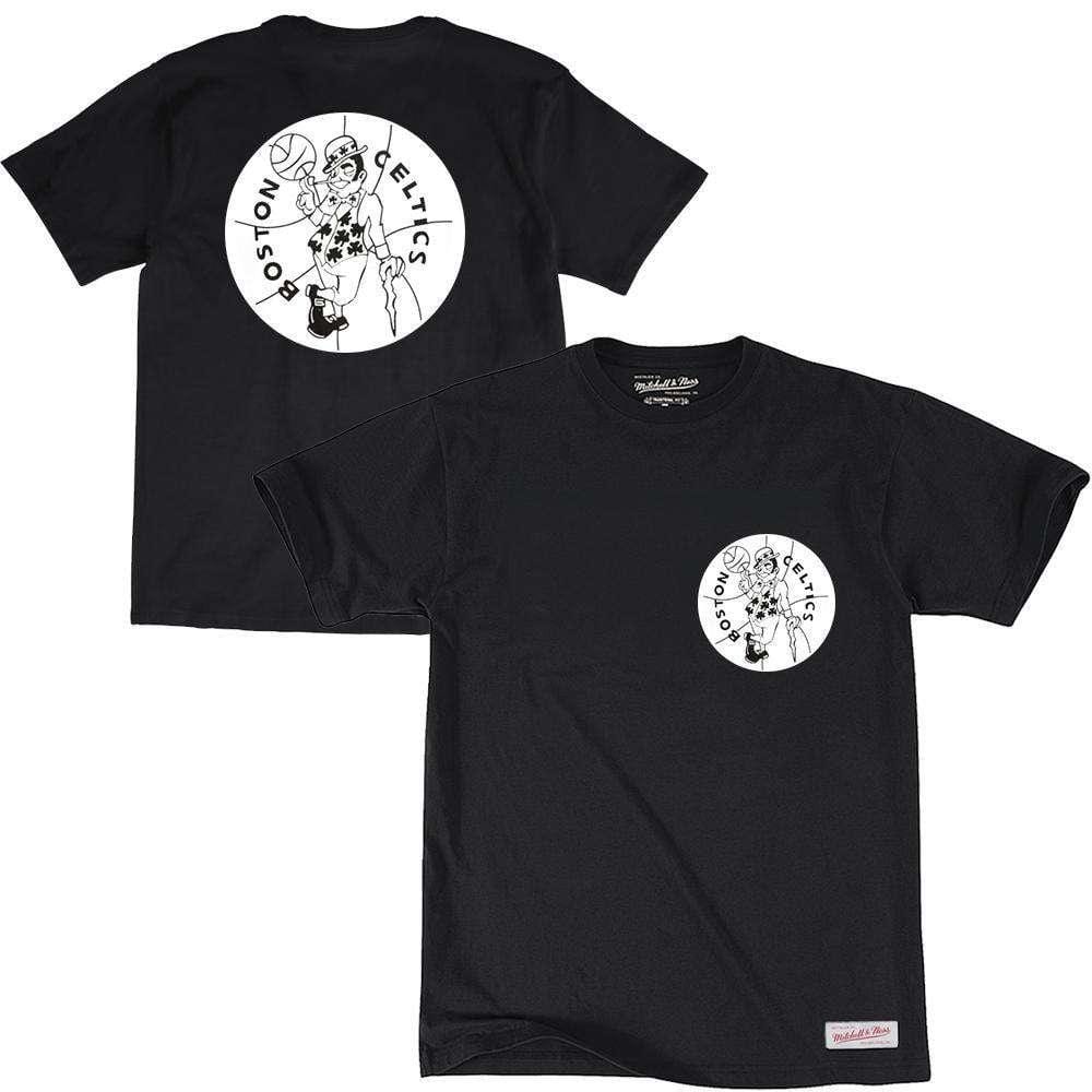 Mitchell And Ness T-Shirts Boston Celtics Mitchell & Ness NBA Black & White Logo T-Shirt - Black