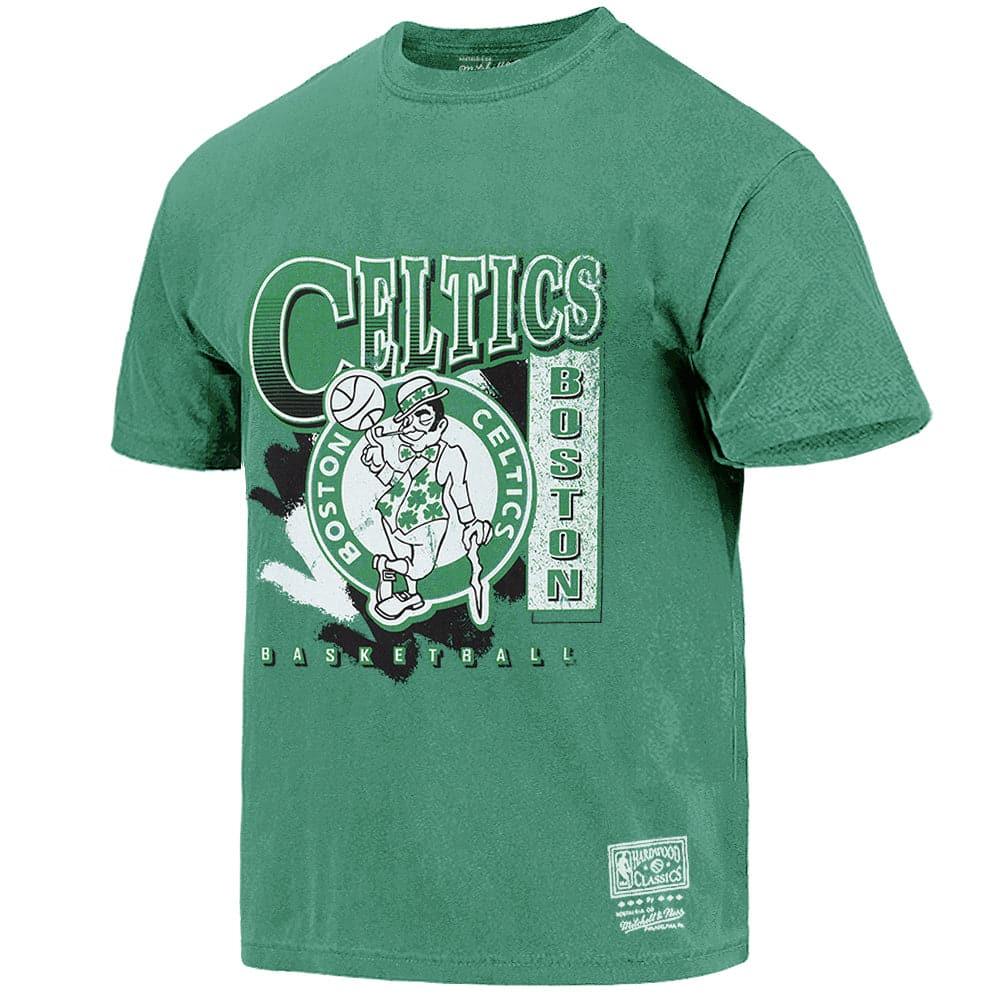Mitchell And Ness T-Shirts Boston Celtics Mitchell & Ness NBA Brush Off Vintage T-Shirt - Faded Green
