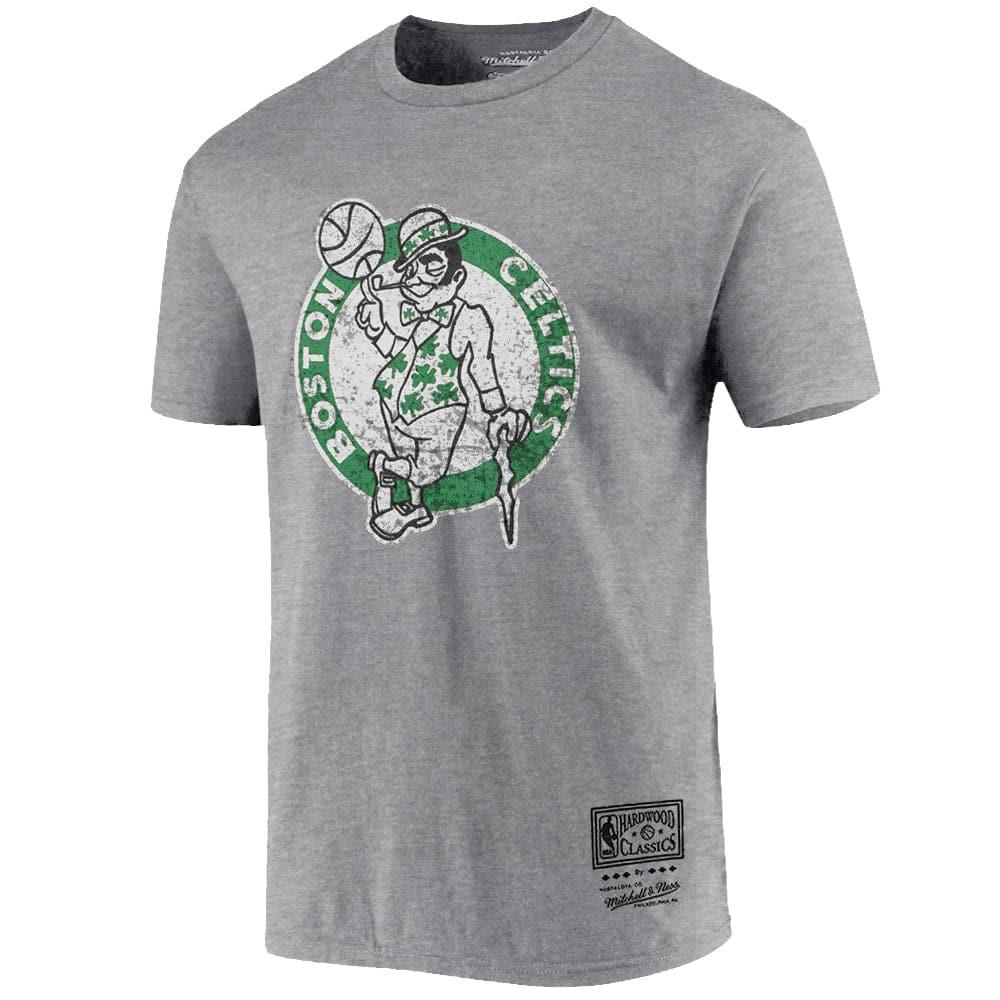 Mitchell And Ness T-Shirts Boston Celtics Mitchell & Ness NBA HWC Distressed Logo T-Shirt - Grey Marle