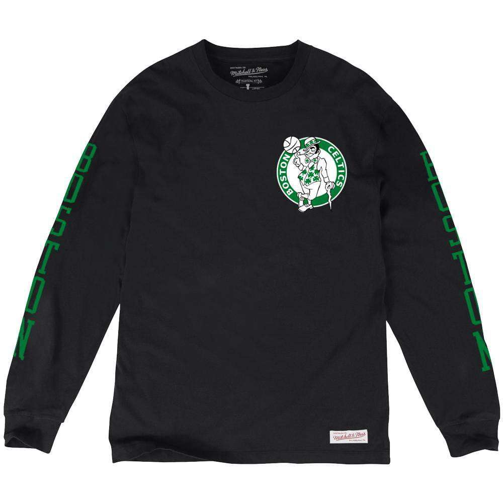 Mitchell And Ness Long Sleeve Tees Boston Celtics Mitchell & Ness NBA Iconic Long Sleeve T-Shirt - Black