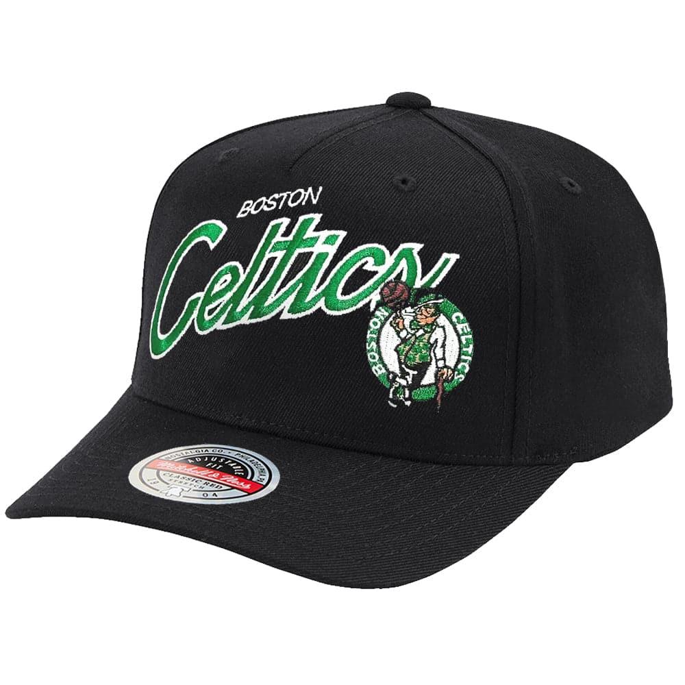 Mitchell And Ness Caps Boston Celtics Mitchell & Ness NBA Logo Script Classic Red Snapback Hat - Black