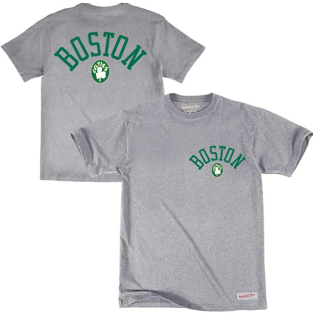 Mitchell And Ness T-Shirts Boston Celtics Mitchell & Ness NBA Retro Repeat T-Shirt - Grey Marle