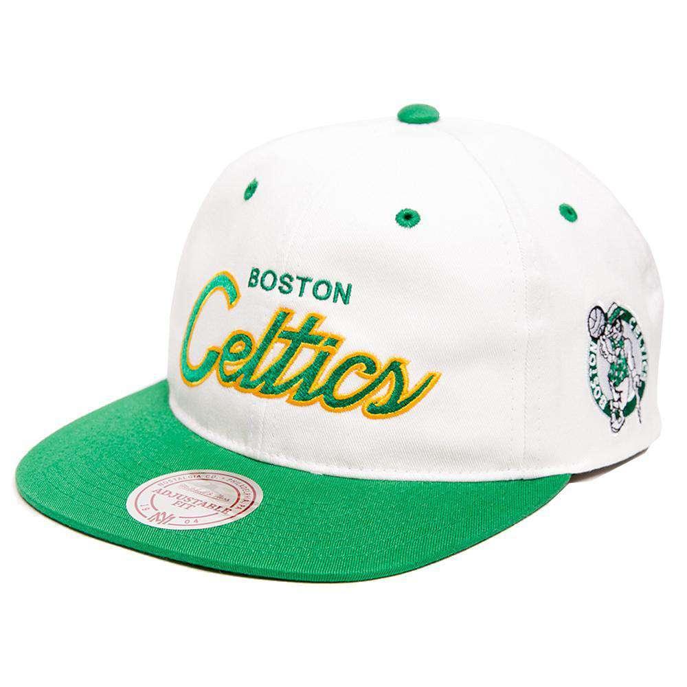 Mitchell And Ness Caps Boston Celtics Mitchell & Ness NBA Retro Script Snapback Hat - White
