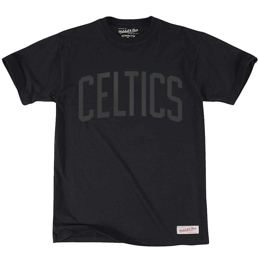 Mitchell And Ness T-Shirts Boston Celtics Mitchell & Ness NBA Tonal Wordmark T-Shirt - Black