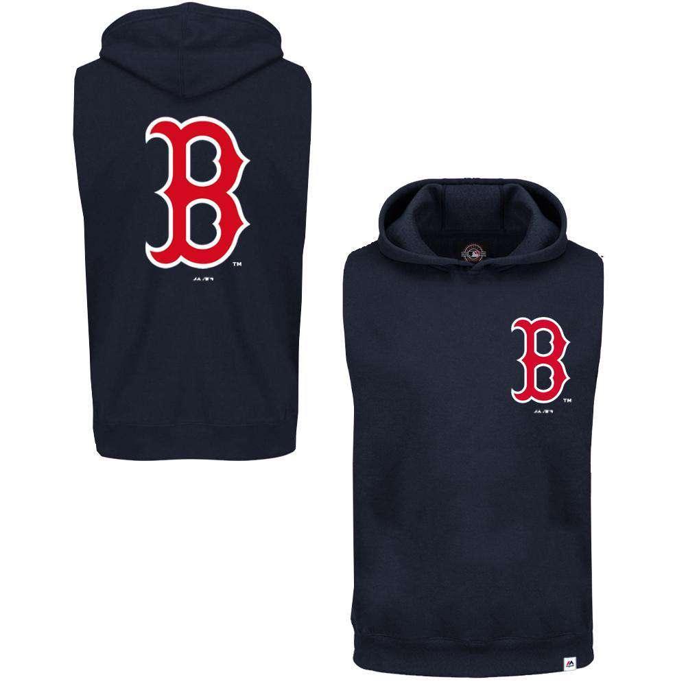 Majestic Athletic Jumpers Boston Red Sox Majestic MLB Vincennes Lightweight Muscle Hooded T-Shirt - Navy
