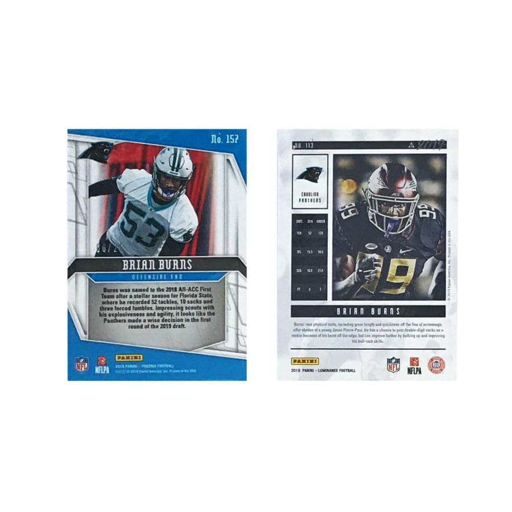 Panini Cards Brian Burns Carolina Panthers Panini NFL 2 Rookie Card Set