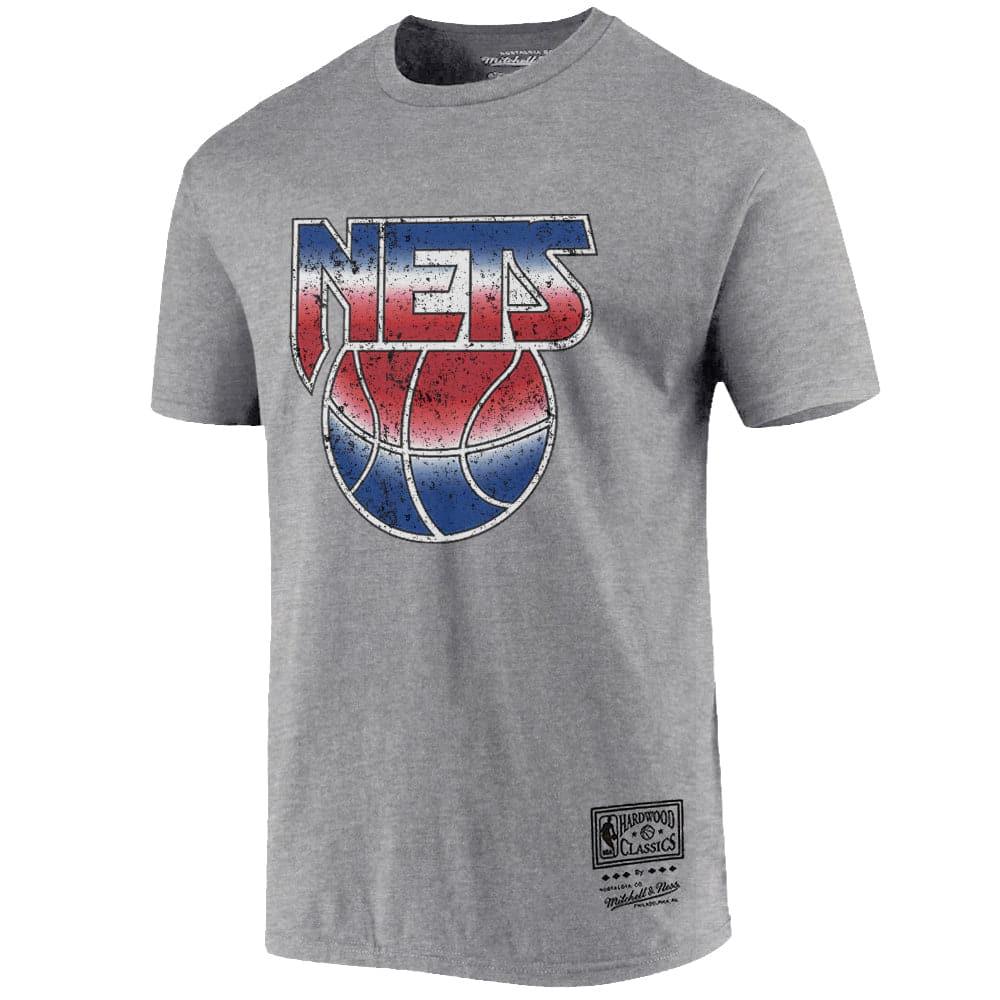 Mitchell And Ness T-Shirts Brooklyn Nets Mitchell & Ness NBA HWC Distressed Logo T-Shirt - Grey Marle