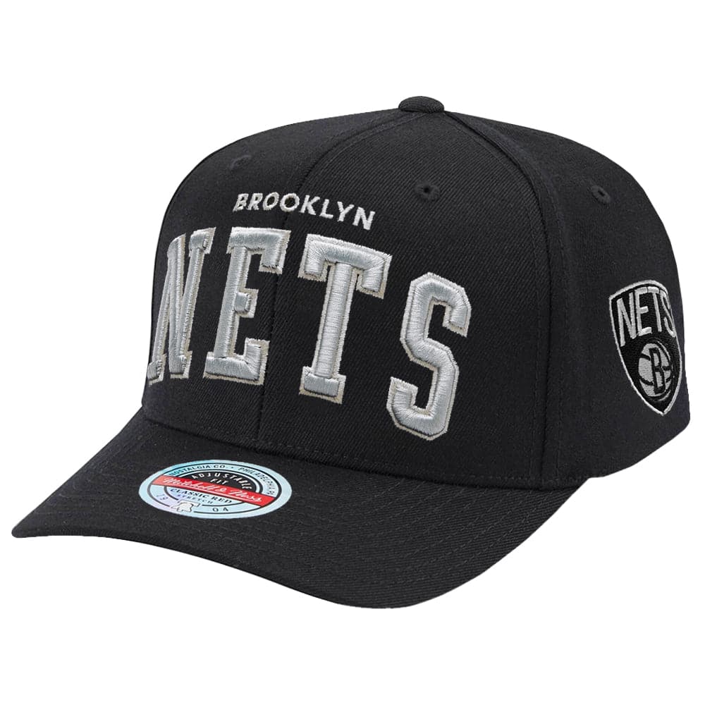 Mitchell And Ness Caps Brooklyn Nets Mitchell & Ness NBA Iconic Classic Red Curve Snapback Hat - Black