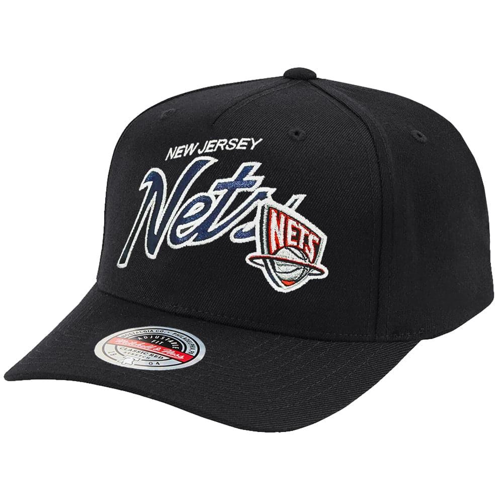 Mitchell And Ness Caps Brooklyn Nets Mitchell & Ness NBA Logo Script Classic Red Snapback Hat - Black