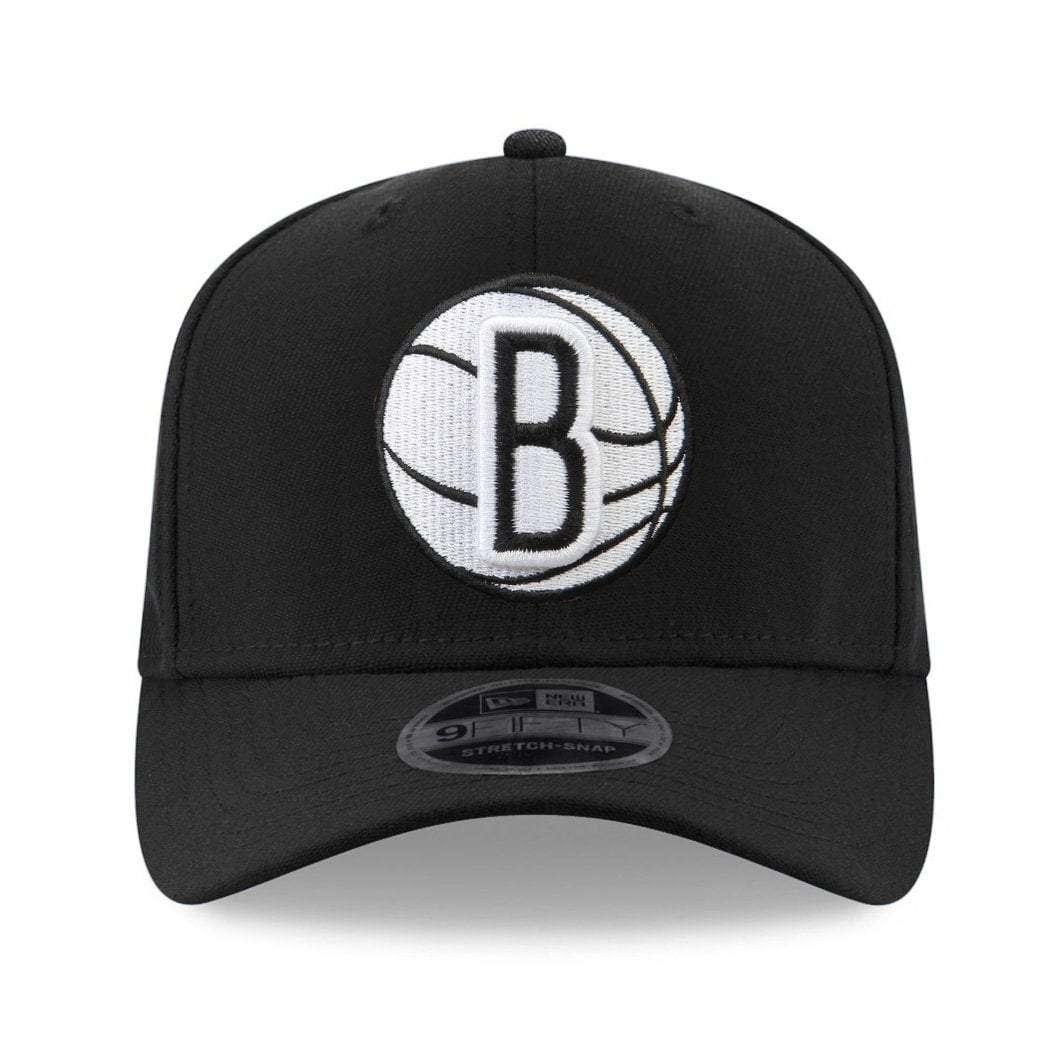 New Era Caps Brooklyn Nets New Era NBA Team Stretch-Snap 9FIFTY Curved Snapback Hat - Black