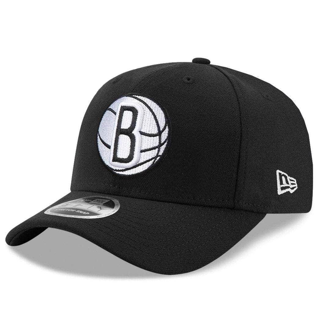 New Era Caps Brooklyn Nets New Era NBA Team Stretch-Snap 9FIFTY Curved Snapback Hat - Black