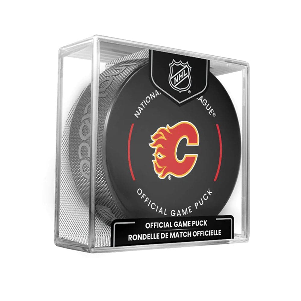 Inglasco Pucks Calgary Flames Inglasco NHL Official Team Hockey Puck In Cube